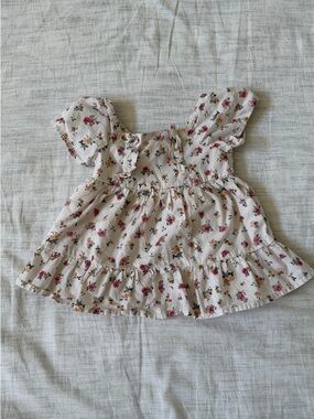 The Children's Place Cream Baby Dress with Pink Floral Print and Diaper Cover